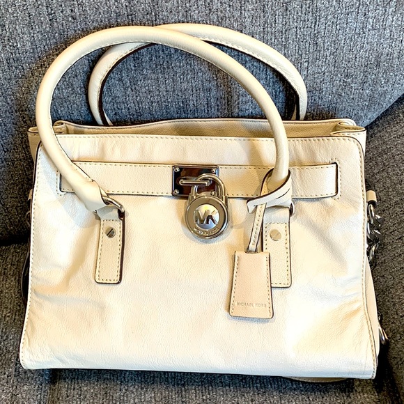 MK Michael Kors White Hamilton Large Purse Genuine Leather - Picture 1 of 5